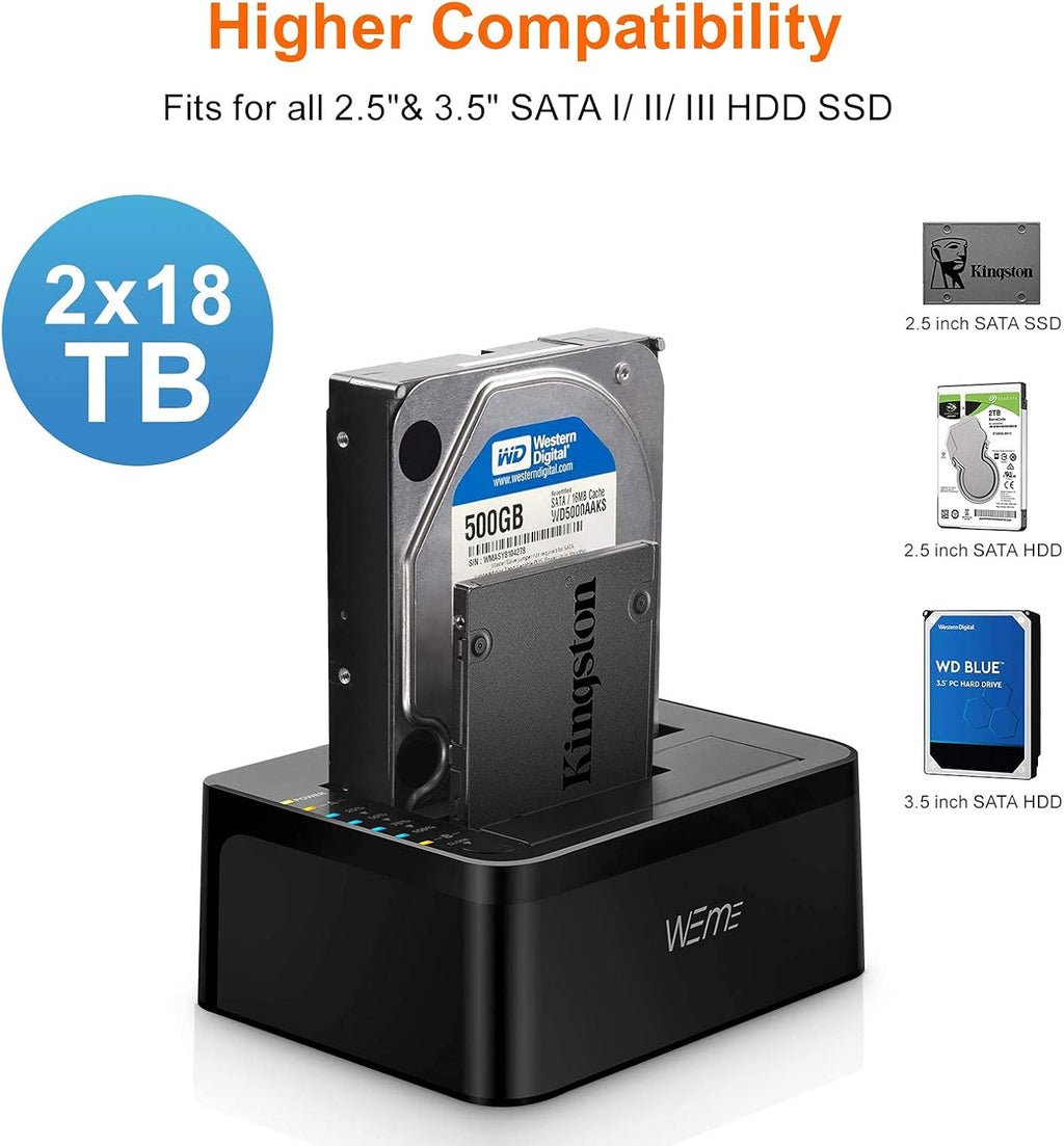 USB C 3.0 to SATA External Hard Drive Docking Station for Dual Bay 2.5 3.5 Inch SATA I II III, Black H83862