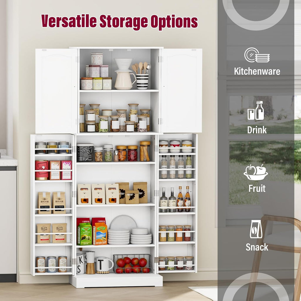 White Tall Freestanding Kitchen Pantry Cabinet with Doors and Shelves O44587