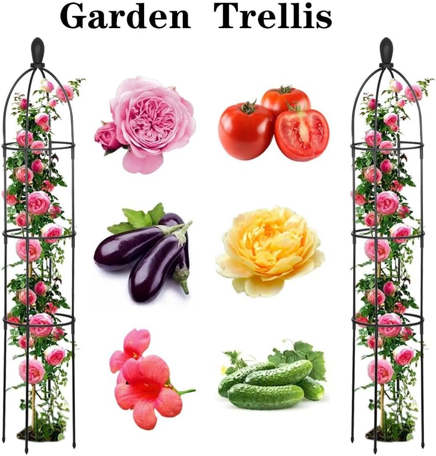 5.58FT Black Metal Garden Obelisk Trellis H637