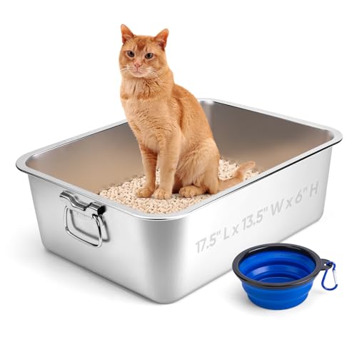 Stainless Steel Litter Box with Handle, 17.5" L x 13.5" W x 6" H, Non Stick Smooth Surface G256786