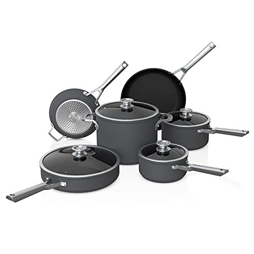 10 Piece Hard Anodized Nonstick Pots & Frying Pans Set with Glass Lids Y679