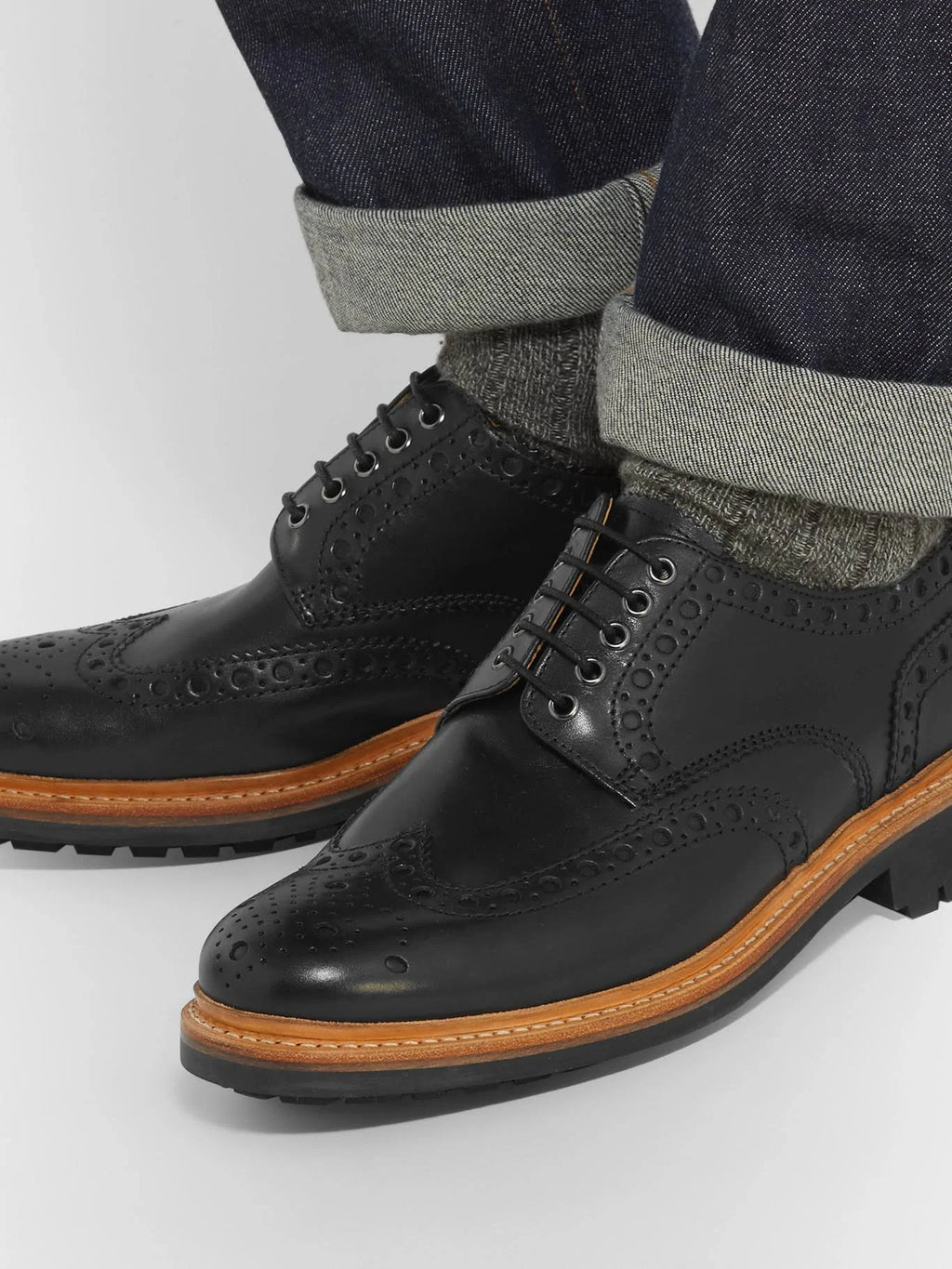 Black Leather Wingtip Brogues R17467