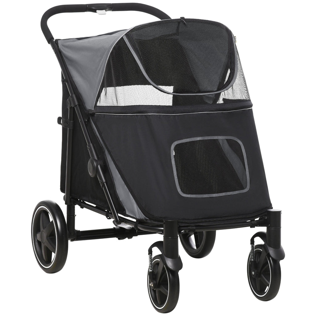 Gray Foldable Pet Stroller with 2 Safety Lashes R808268