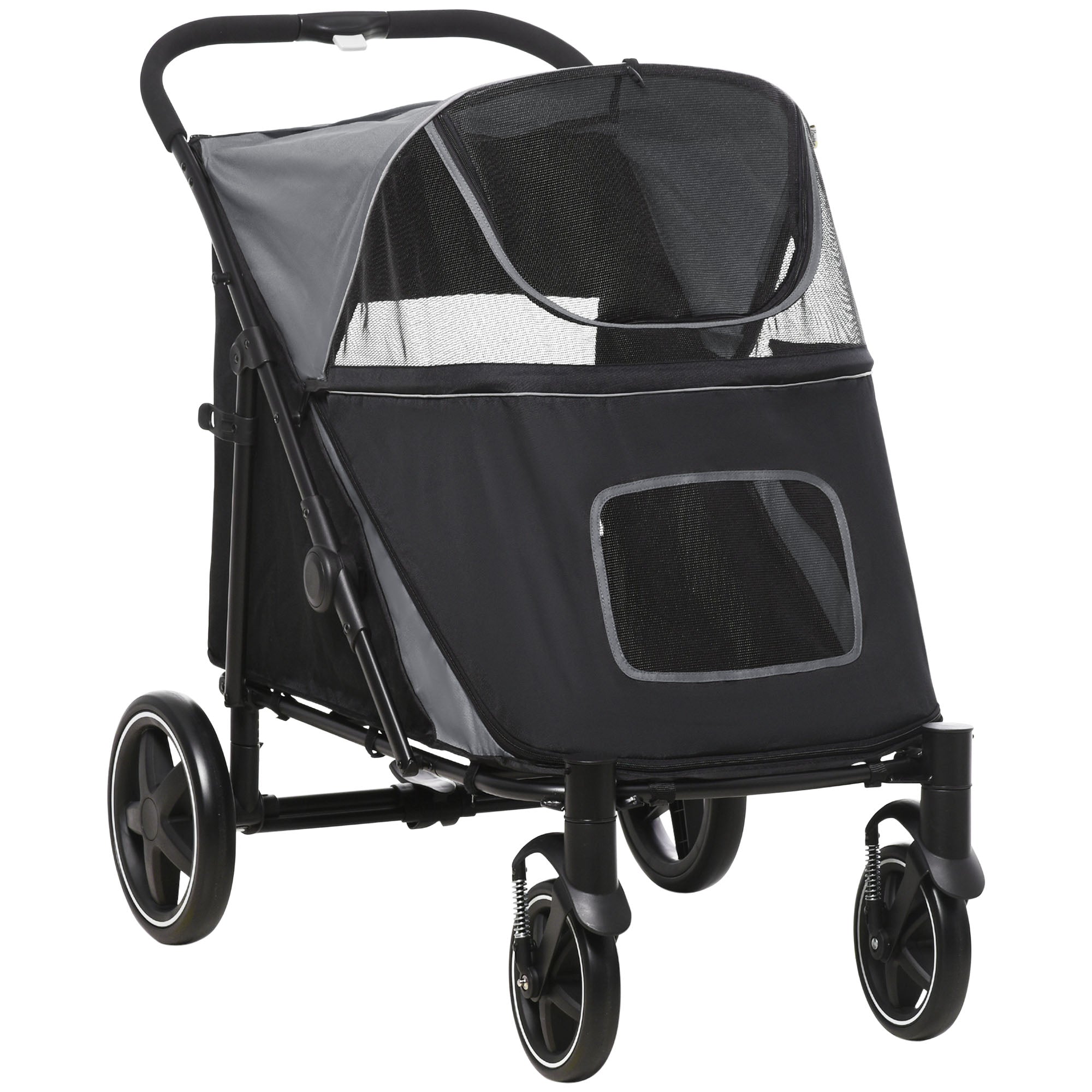 Gray Foldable Pet Stroller with 2 Safety Lashes R808268