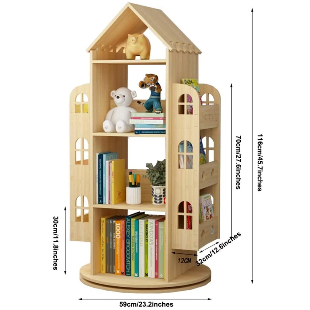 4-Tier Rotating Solid Wood Bookshelf J3259