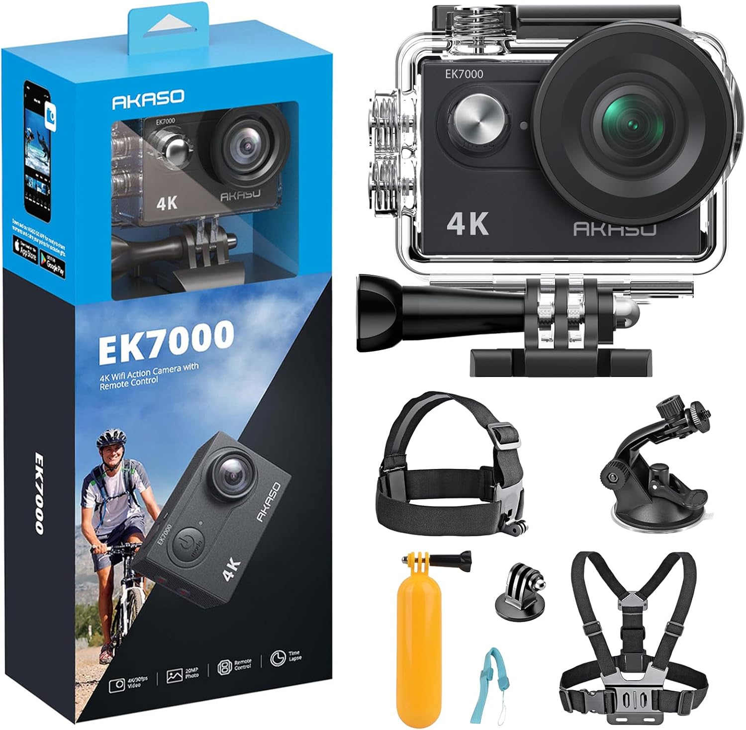 4K30FPS 20MP WiFi Action Camera and 7 in 1 Accessories Kit Bundle T258085