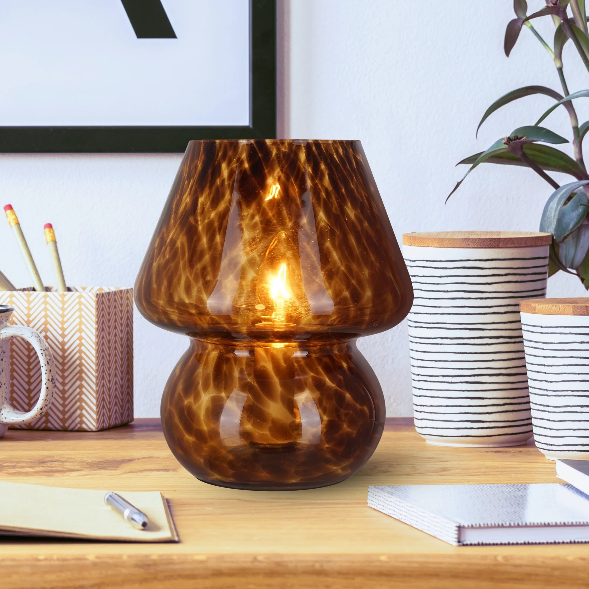 Brown Tortoise 8" Glass Mushroom Lamp X107587