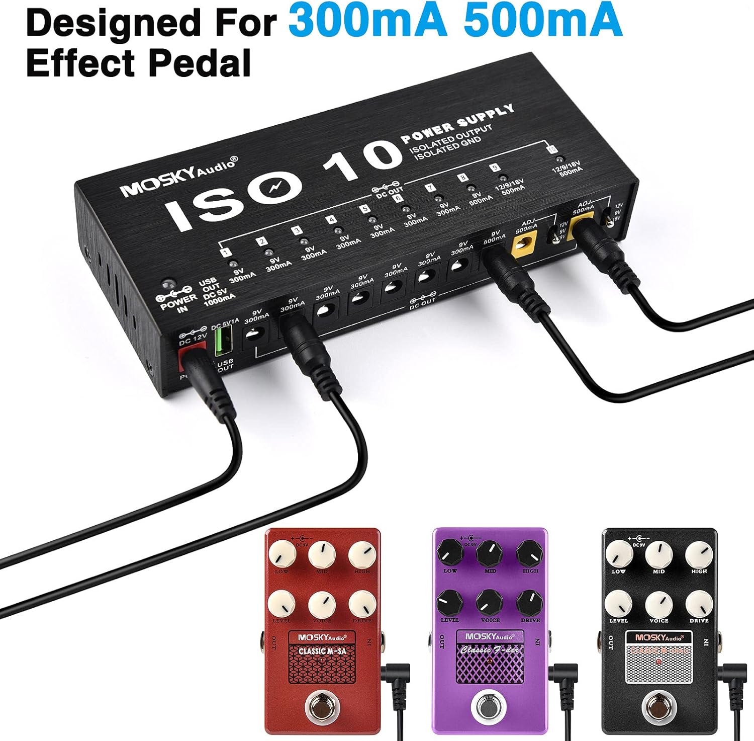 10 Isolated DC Output Guitar Pedal Power Supply O6456