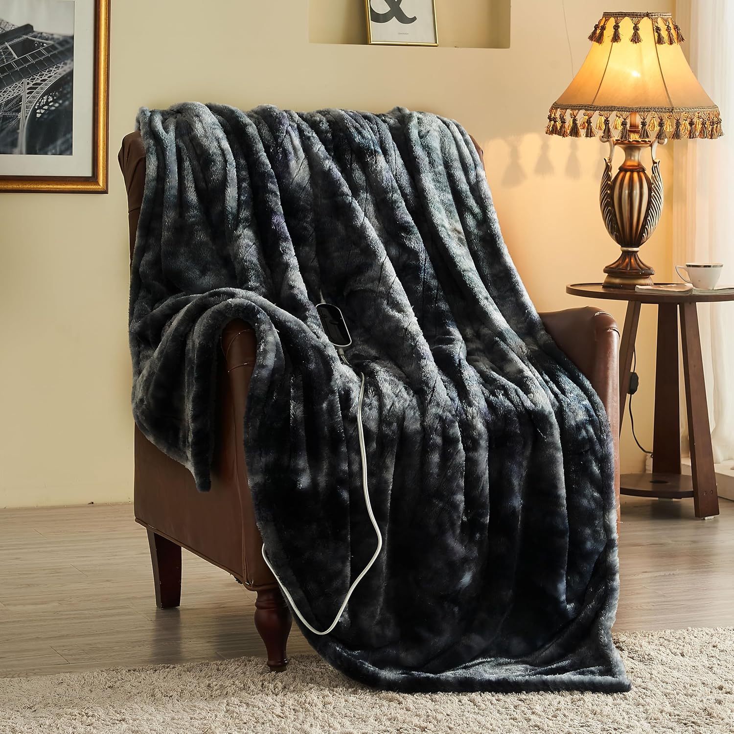 Black Sherpa Faux Fur Electric Throw Blanket N9251