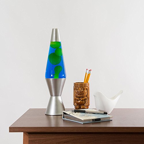 14.5-Inch Silver Base Lamp with Yellow Wax in Blue Liquid P544