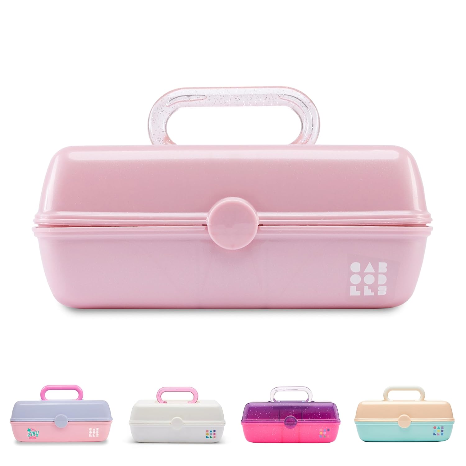 Pink Sparkle Hard Plastic Makeup Box with 2 Swivel Trays C7327