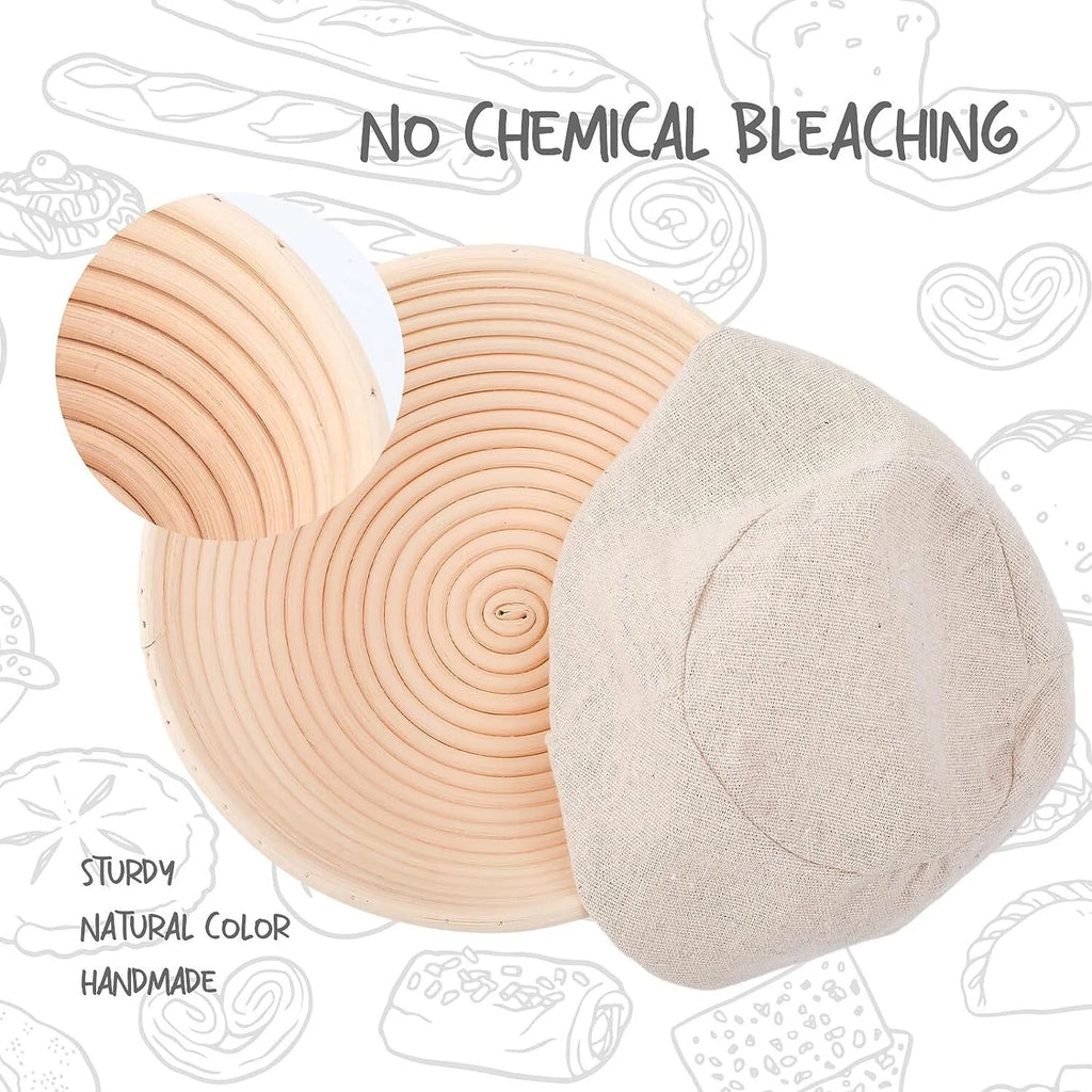 Round Bread Dough Proofing Rattan Baskets (Set of 2, 9 inch) with Liners Y712