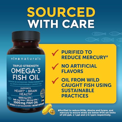 Triple Strength Omega 3 Fish Oil Supplement - 2500 mg with EPA, DHA, DPA - 90 Softgels M1756