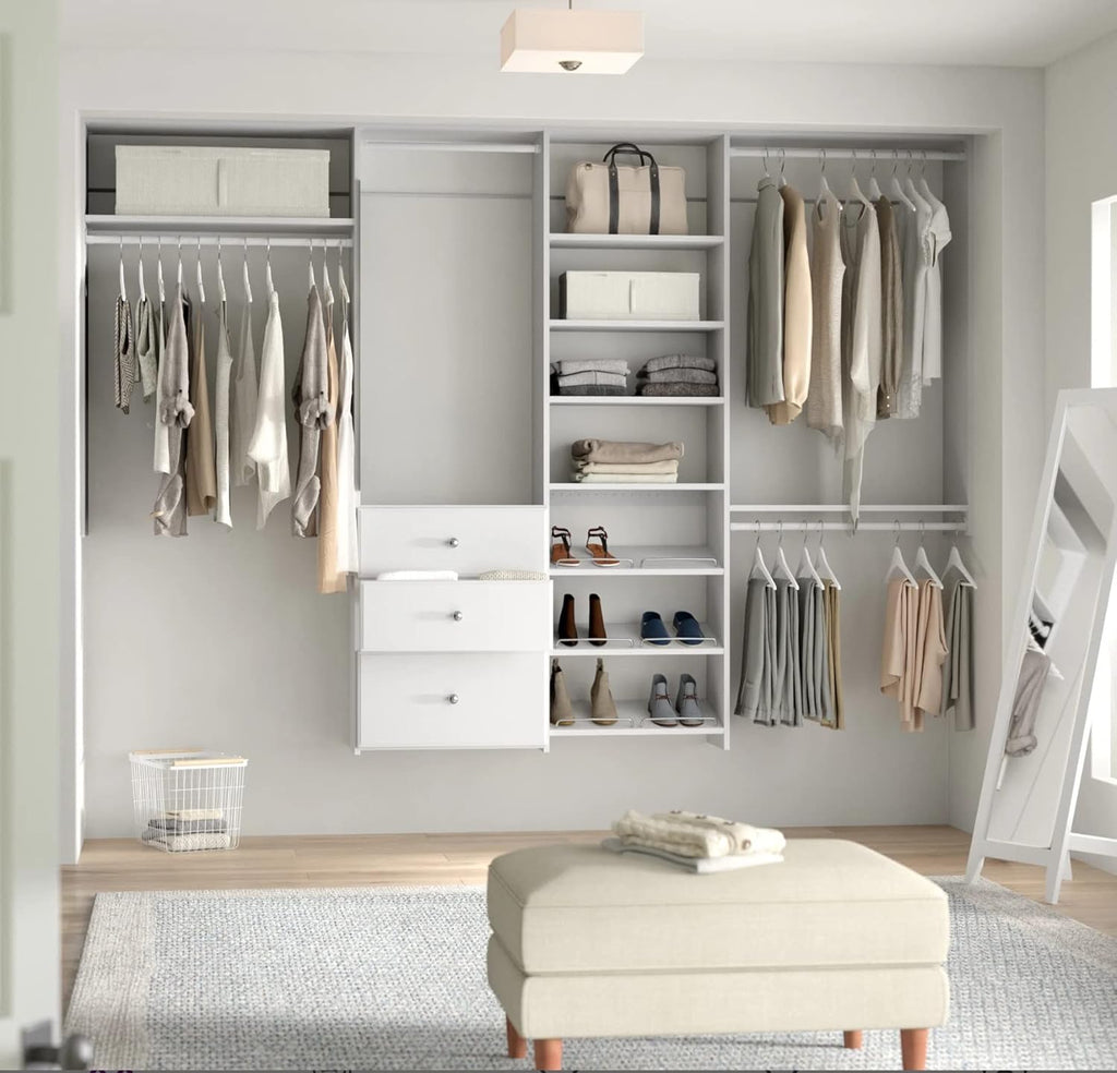 White Wall Mounted Closet Storage Organizer with Shelves and Drawers T8456