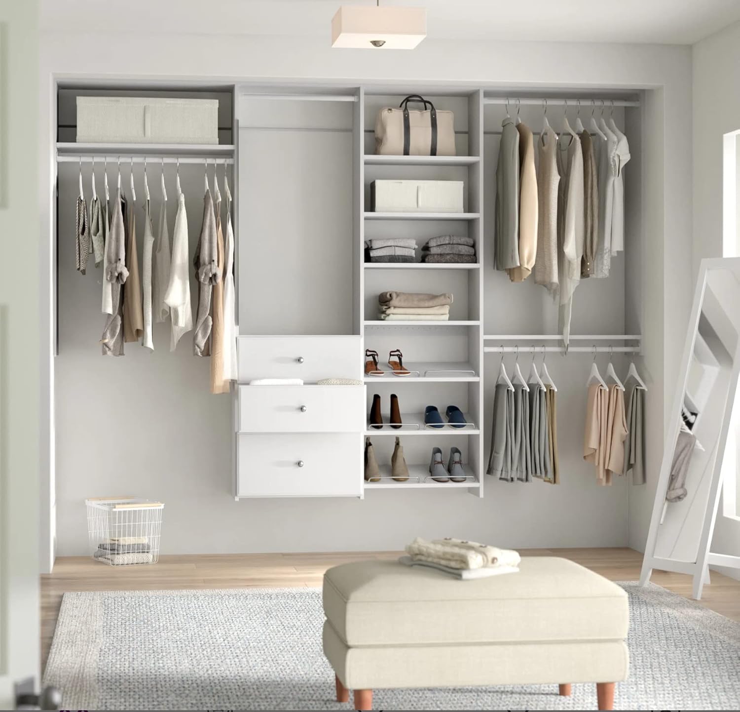White Wall Mounted Closet Storage Organizer with Shelves and Drawers T8456
