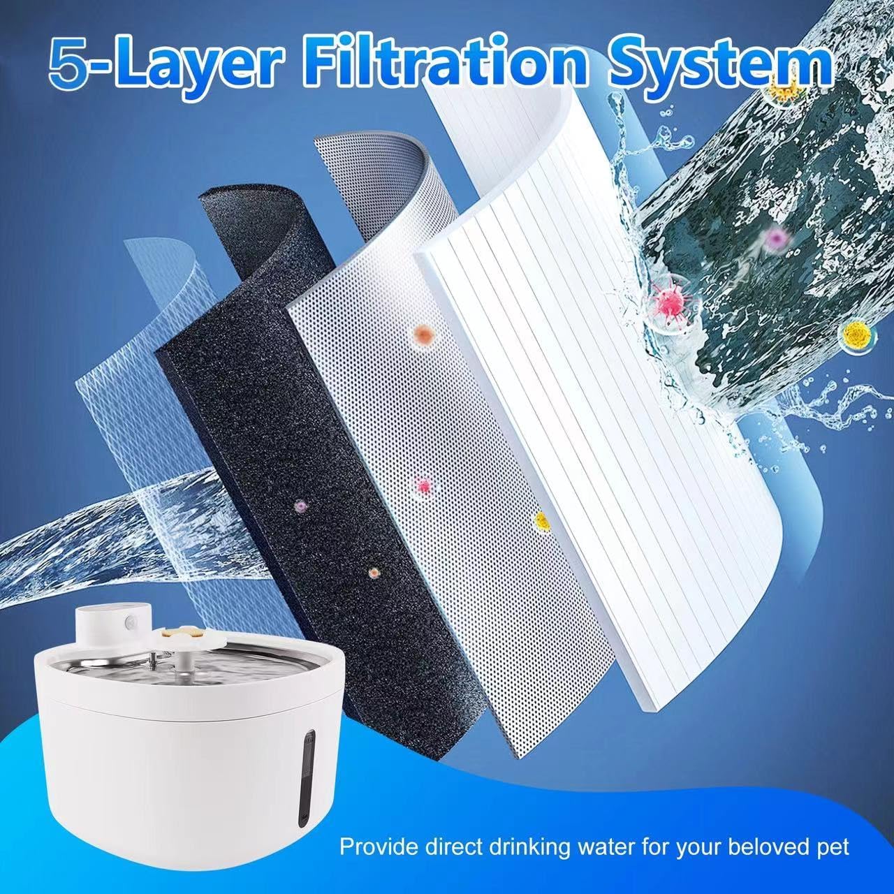 2.6L Automatic Stainless Steel Pet Water Dispenser with 6 Filters O366923