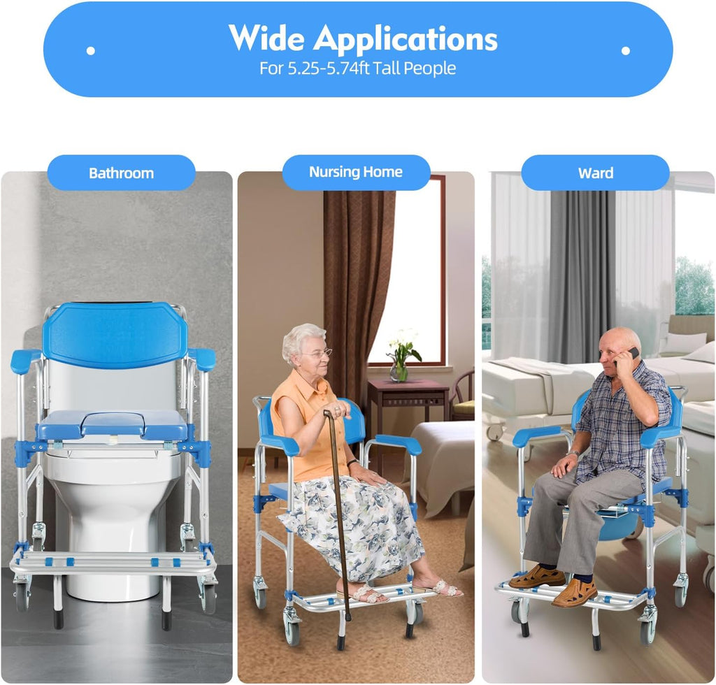 Shower Commode Wheelchair with 4 Universal Wheels, 330Lbs Capacity N6628