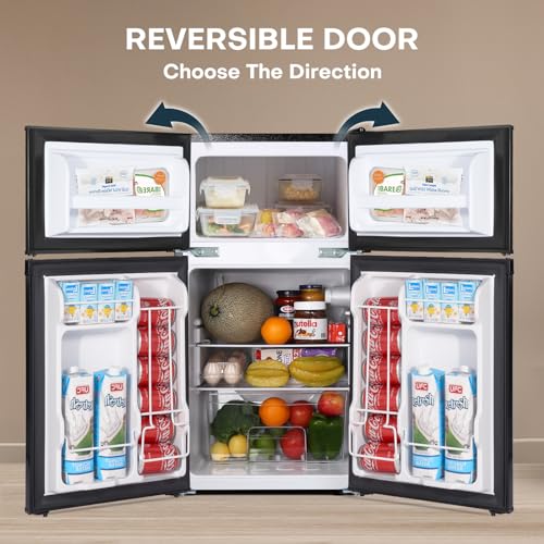 3.1 Cu.Ft Double Door Mini Fridge with Freezer, Black Y562561