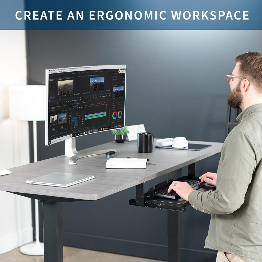 Large Height Adjustable Under Desk Keyboard Tray, 27 x 11 inch, Black S340543