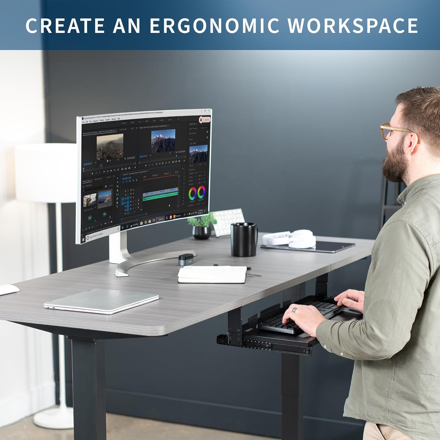 Large Height Adjustable Under Desk Keyboard Tray, 27 x 11 inch, Black S340543