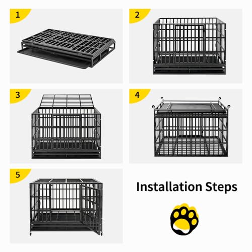48 Inch Heavy Duty Steel Dog Crate with Wheels and Removable Tray S4564