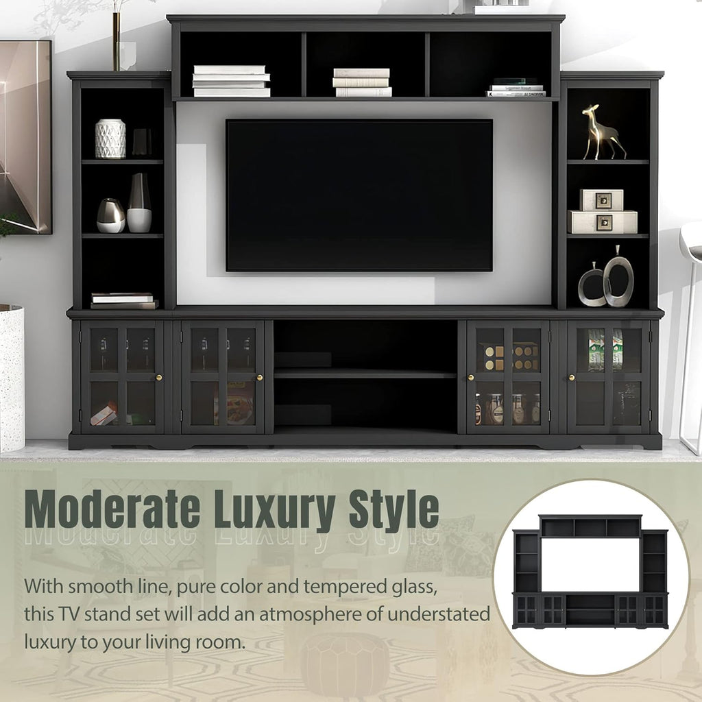 Black 104 Inch Entertainment Wall Unit with Tempered Glass Door U65357