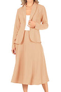 Women's Two Piece Lightweight Solid Long Sleeve Blazer Midi Skirt I8690