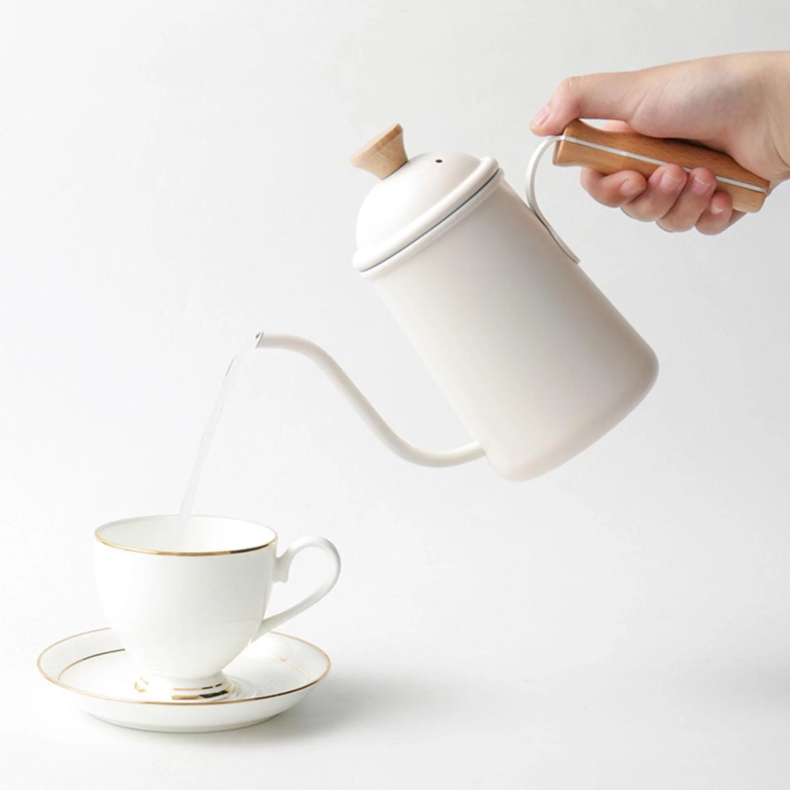 Beige Stainless Steel Gooseneck Coffee Kettle O311040
