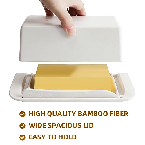 White Bamboo Butter Dish with Lid and Knife L670128