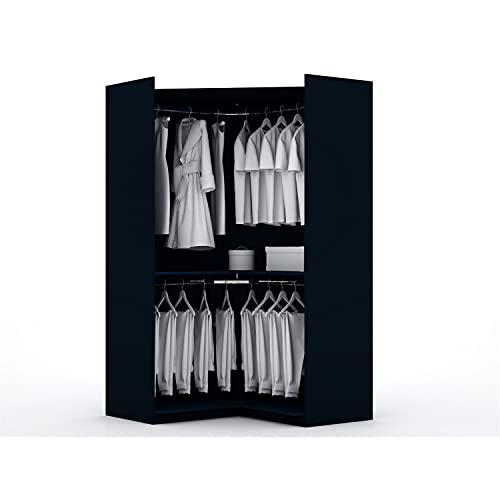 White 2 Piece Corner Wardrobe Closet with Drawers and Hanging Rods L987153