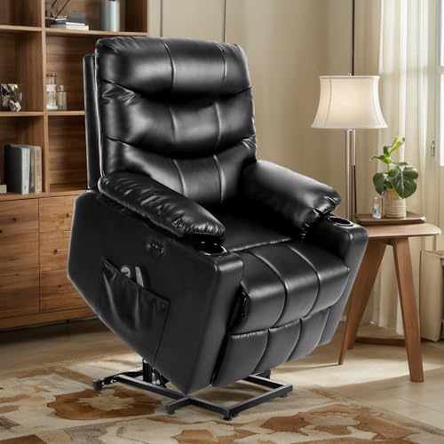 PU Leather Electric Power Lift Chair Recliners with Heat and Massage, Adjustable Back Leg, USB Ports, Cupholders Y5143