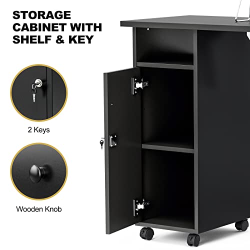 Black Manicure Table with Dust Collector, Wrist Cushion, Drawers, Lockable Wheels & Cabinet R23385