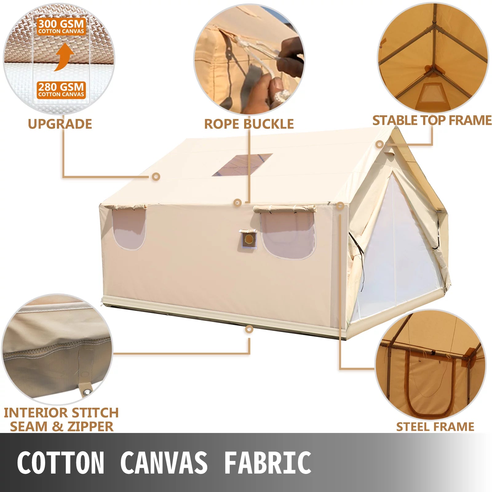 Canvas Wall Tent 10x12ft with PVC Storm Flap Waterproof with Stove Hole K98550