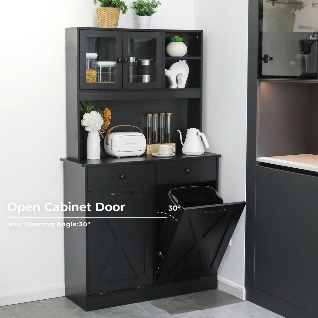 Wooden Double Tilt Out Trash Cabinet with Drawers, Shelves U215
