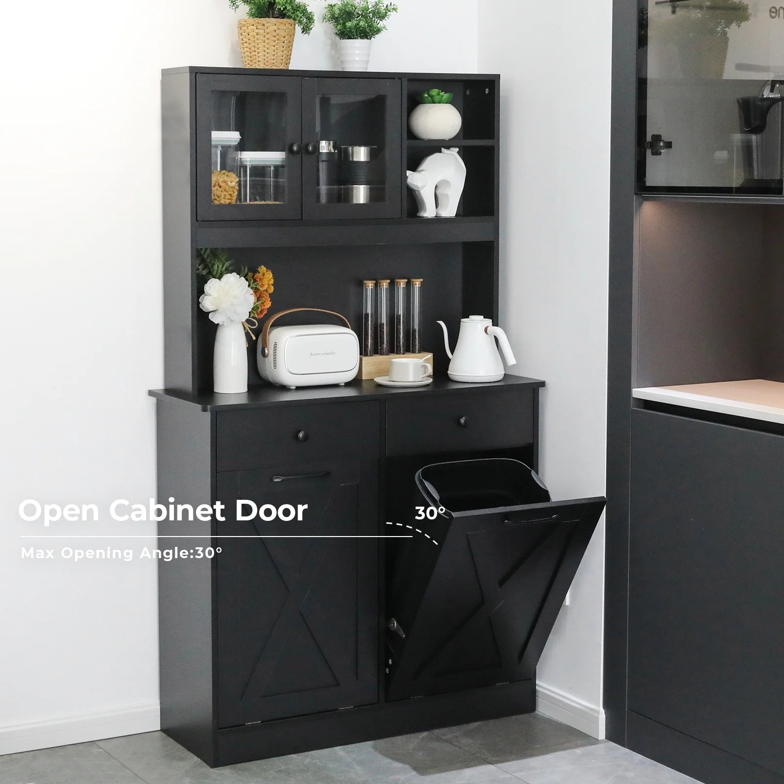 Wooden Double Tilt Out Trash Cabinet with Drawers, Shelves U215