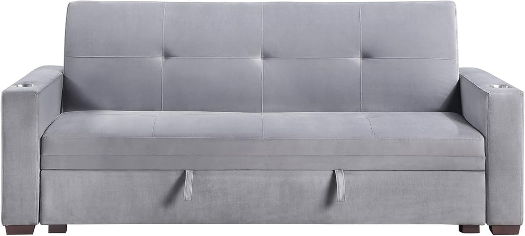 Grey Velvet Futon Sofa Bed with Storage Z5320
