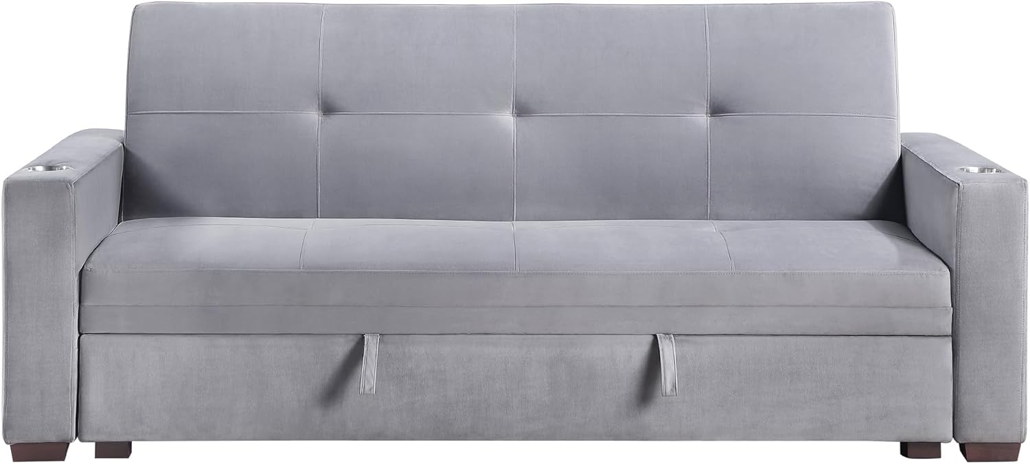 Grey Velvet Futon Sofa Bed with Storage Z5320