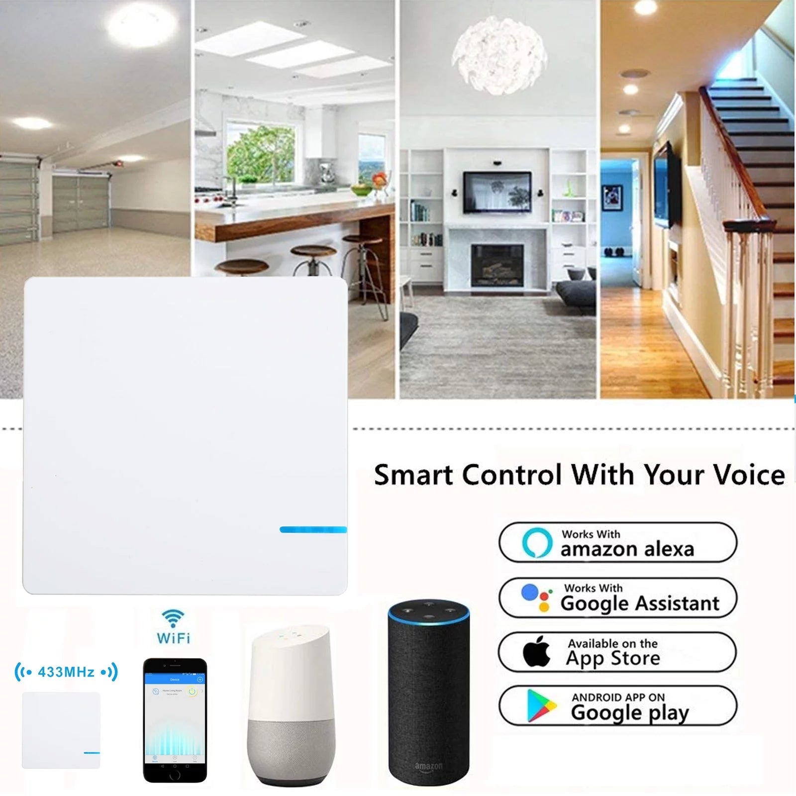 Smart Light Switch WiFi Wall Wireless 1-gang Switch with 2x WIFI Receiver E47777