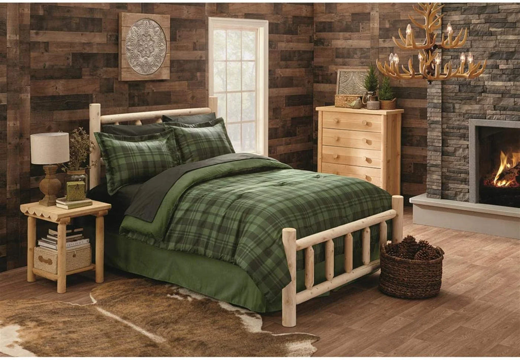 Rustic Natural Unfinished Wooden Queen Bed with Headboard and Footboard U271