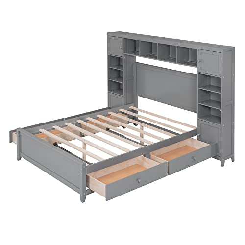 White Wood Full Murphy Bed with Shelf J528246
