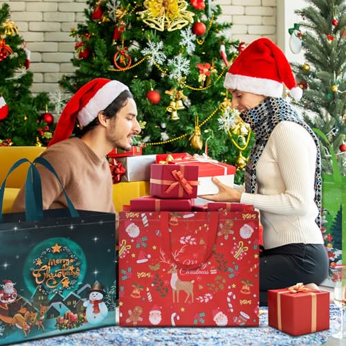 12 PCS Assorted Sizes Reusable Non-Woven Christmas Tote Bags with Handles W803294
