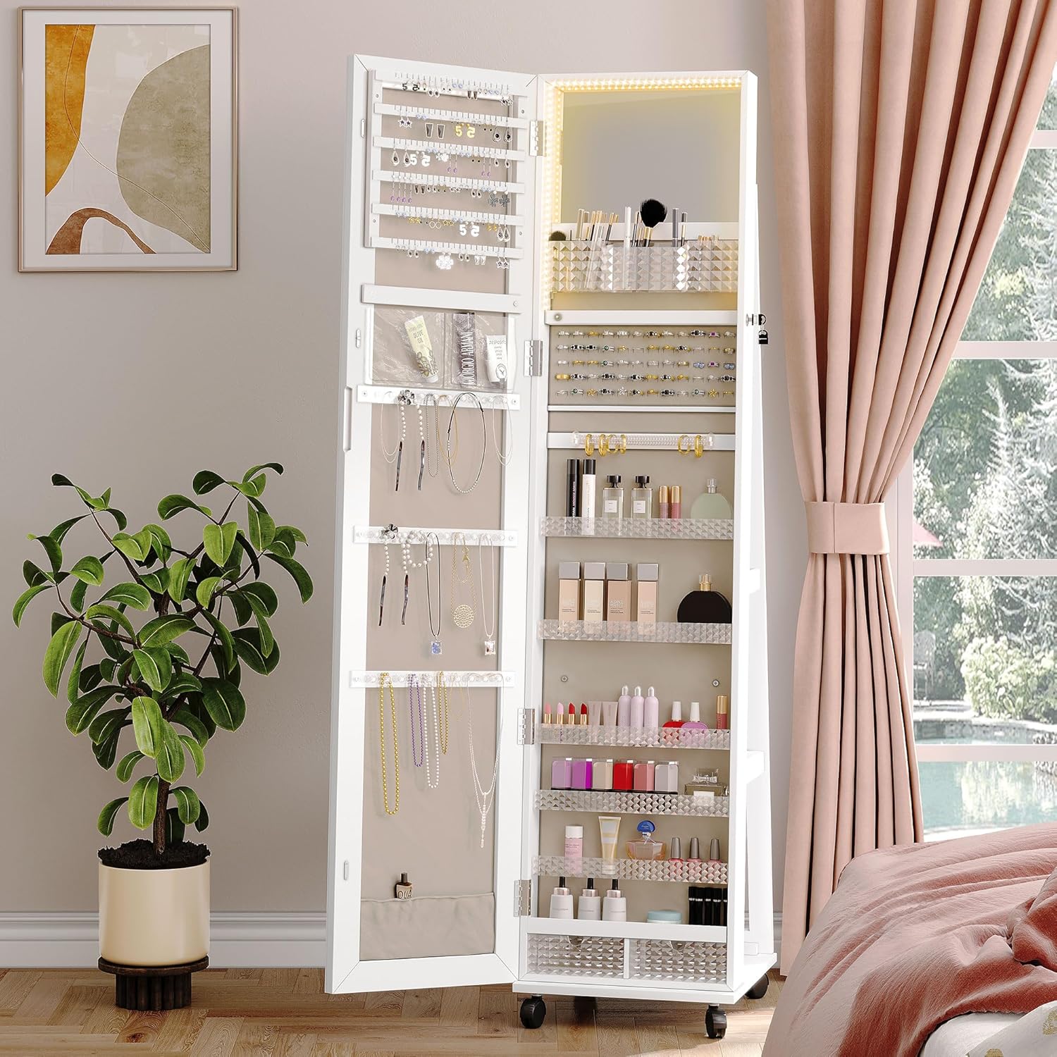 White Full Length Mirror Jewelry Cabinet with Lights B6590