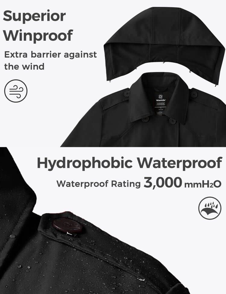 Women's Plus Size Double-Breasted Waterproof Trench Coat with Detachable Hood G686192
