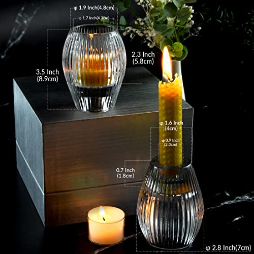 Clear Ribbed Glass Taper Candle Holders Set of 2 P354909