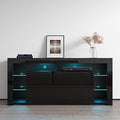 Modern High Gloss 61" TV Stand with Storage Cabinets and LED Lights O176008