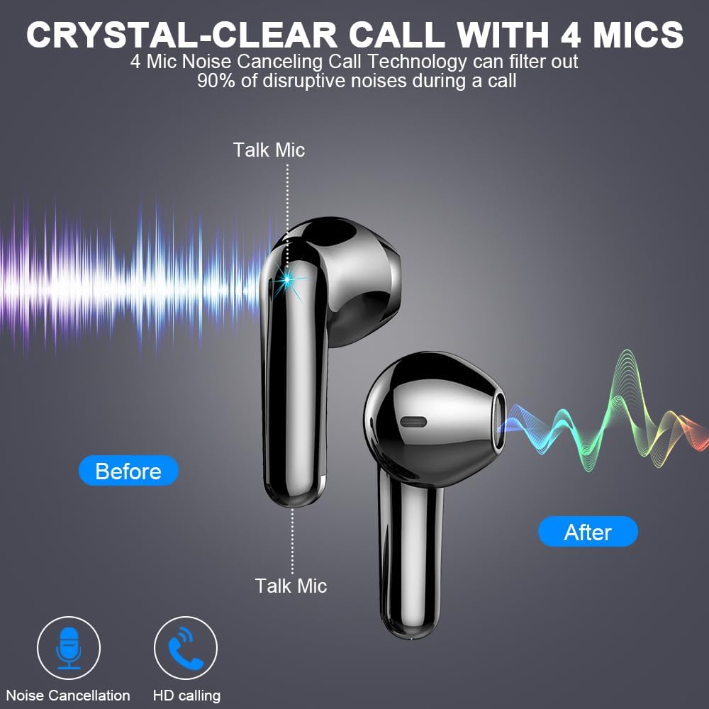 Wireless Earbuds Bluetooth 5.3 50H Playback Hi-Fi Stereo 4 ENC Mics LED Display Charging Case IP7 Waterproof W107249