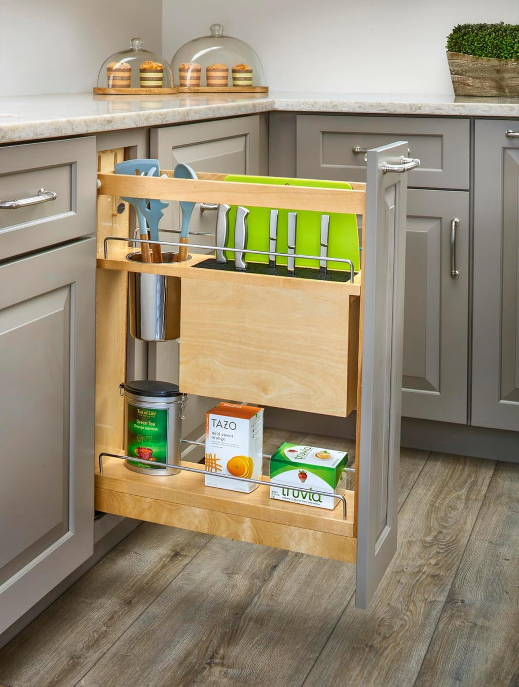 Wood Base Cabinet Knife Block Pull Out Organizer with Soft Close F8972