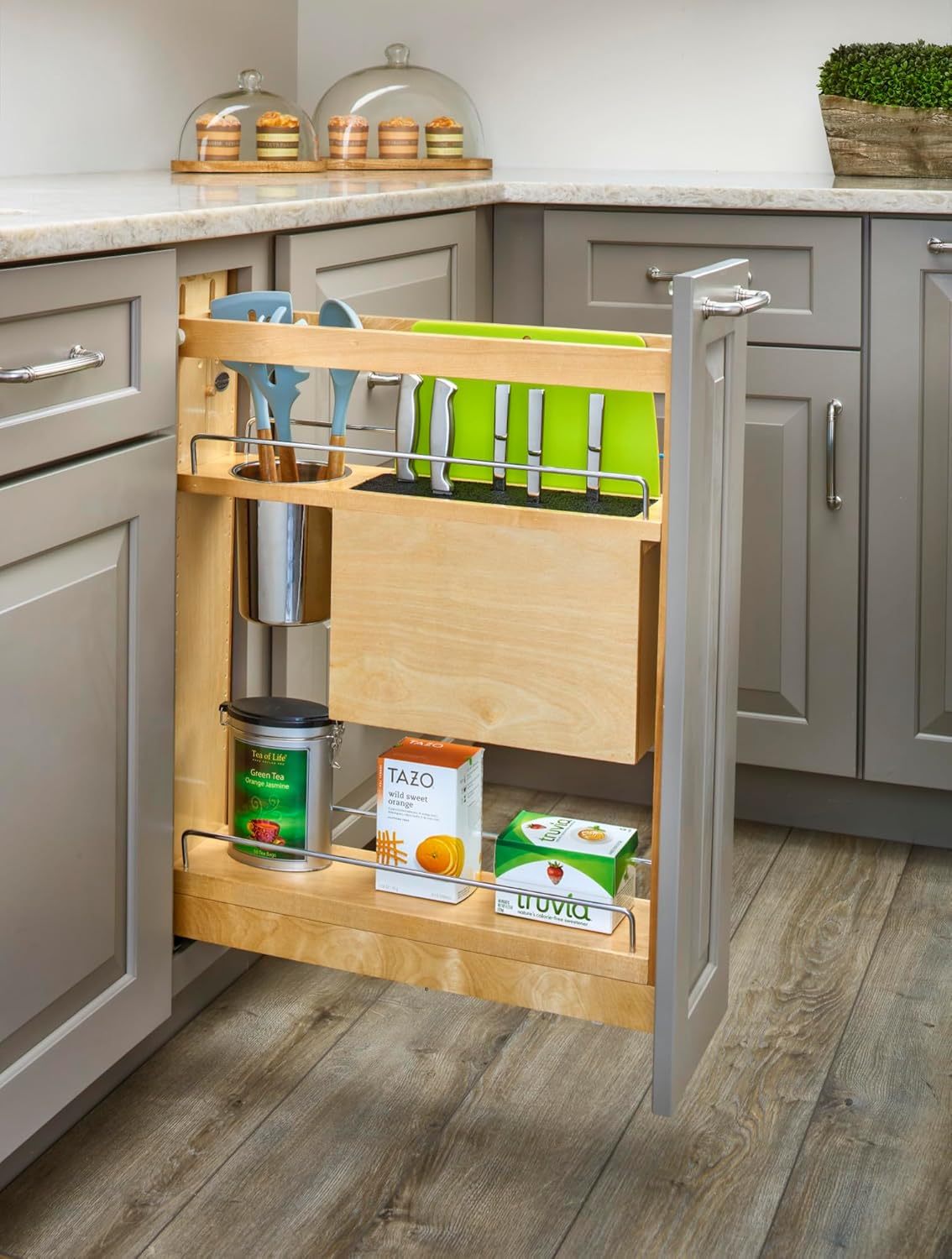 Wood Base Cabinet Knife Block Pull Out Organizer with Soft Close F8972