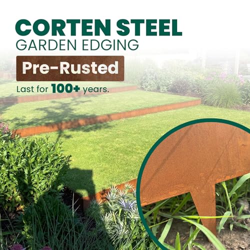 Corten Steel Landscape Edging 40 Inch Strips 8 Inch Depth 6 pcs Y242907