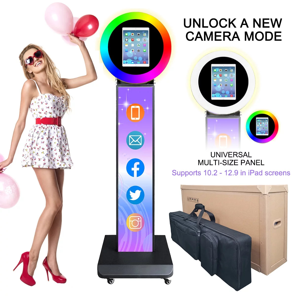 iPad Photo Booth Machine with Portable Tote Bag, RGB Ring Light, Remote Control X89048